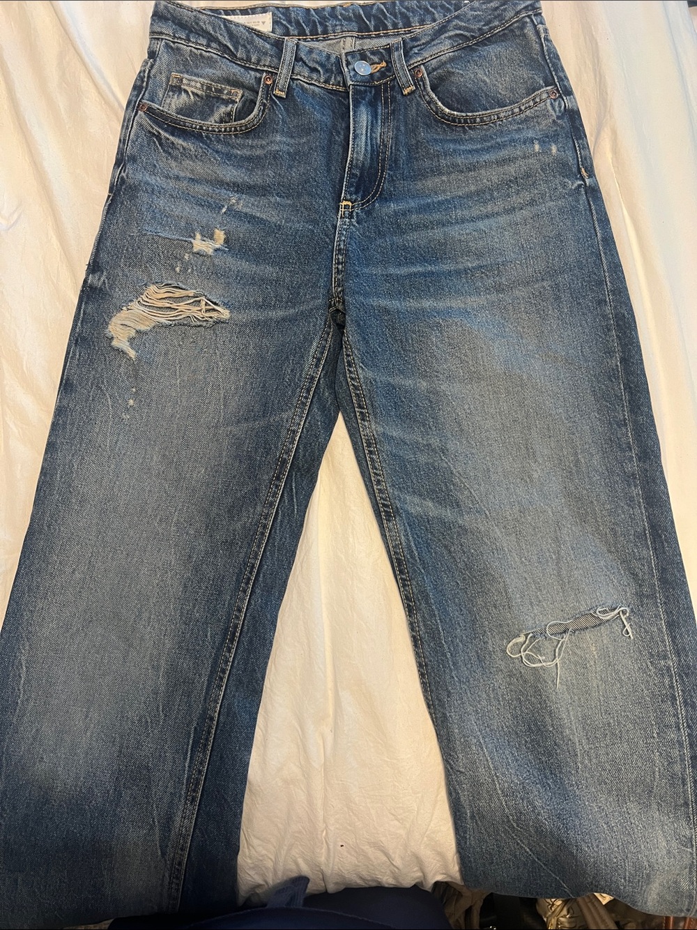 Zara Distressed Blue Straight-Leg Jeans